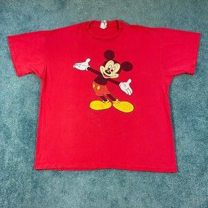 VINTAGE Disney Designs Mickey Mouse Shirt Adult 2XL Red 90s VTG Mens DISTRESSED